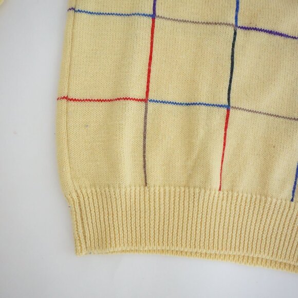 Vintage Halpern Yellow Wool Grid Sweater Retro Preppycore Eclectic Grandpa - Picture 6 of 8